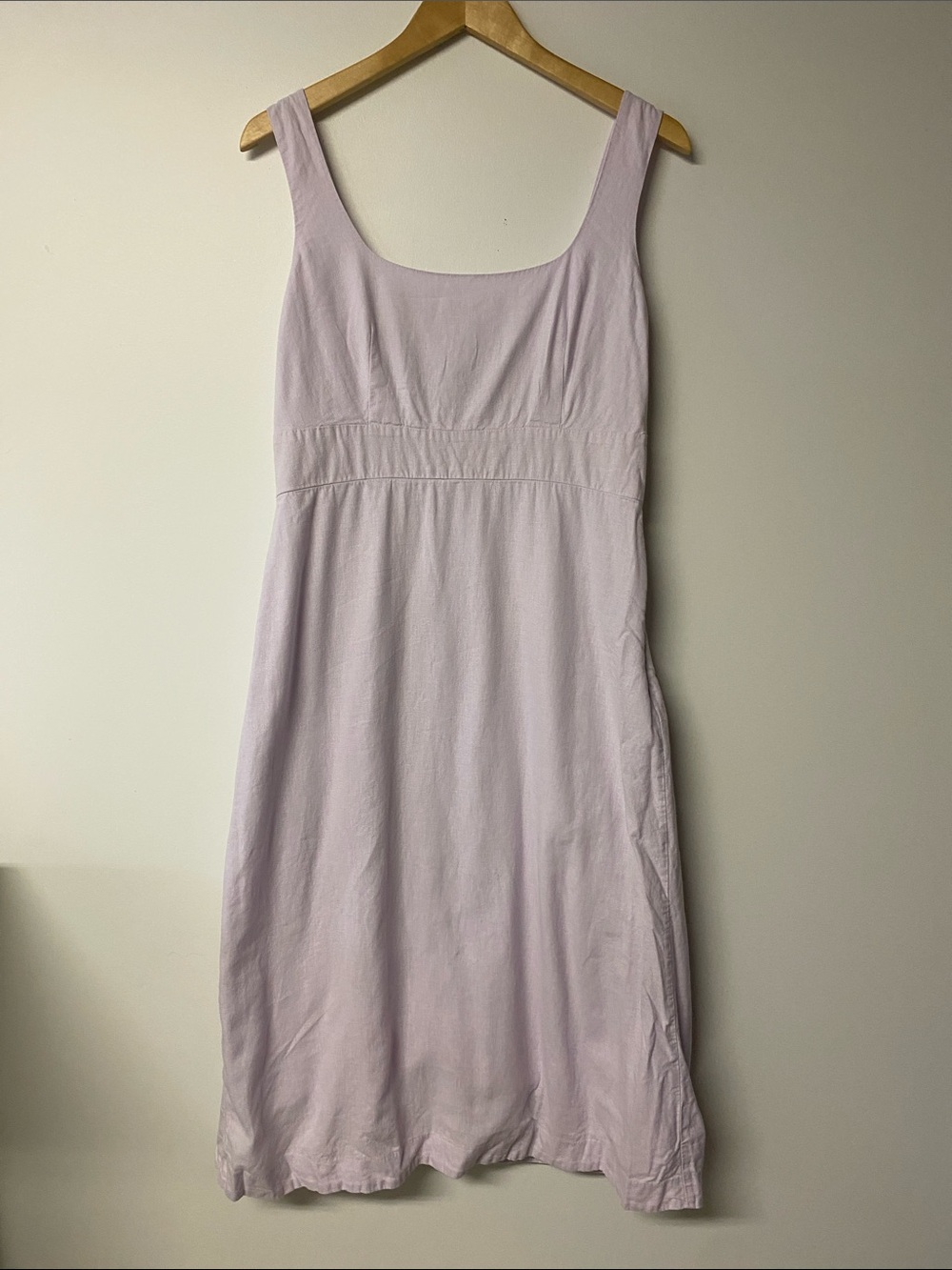 Ann Taylor Lavender Scoop-Neck Empire Waist Linen Blend Midi Dress